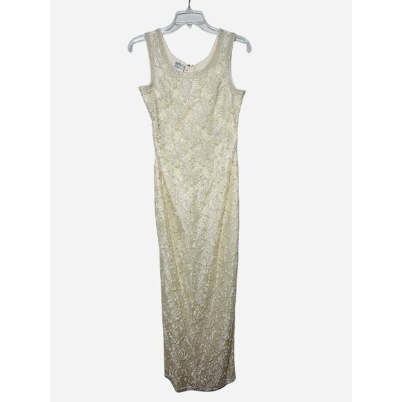Vintage Beaded Sequins Lace Glam Sheath Wedding Bride Cocktail Dress Sz Small - Picture 1 of 16